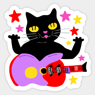 Black Cat Plays Guitar Sticker